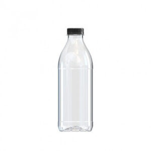 Botella de plástico PET de 1 litro cilíndrica con tapón negro