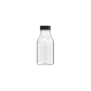 Botella de plástico PET de 250 ml cilíndrica con tapón negro